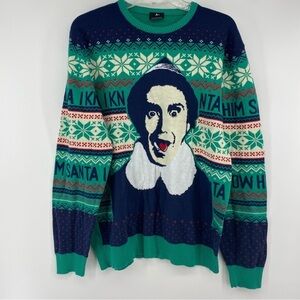 Elf Sz XL Ugly Christmas Sweater I‎ Know Santa